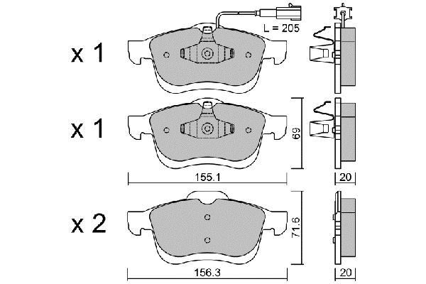 Jeu de 4 plaquettes de frein AISIN ref. BPFI-1027